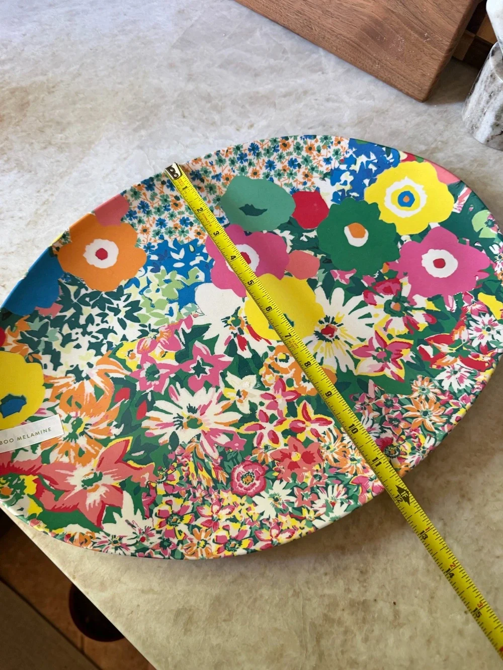 Sarah Campbell large floral serving platter bamboo melamine Anthropologie NEW